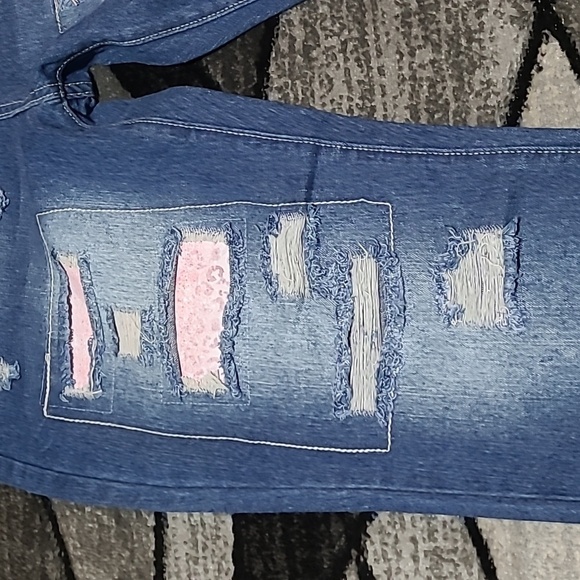 WOMEN'S PATCHED OMBRE PINK LEOPARD PRINT DISTRESSED HIGH-WAISTED DENIM JEAN XL - Picture 2 of 15